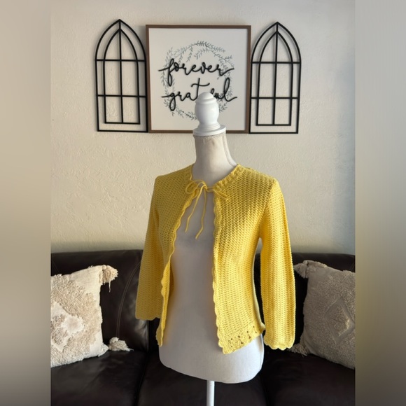 Vintage Y2K No Boundaries Bright Yellow Crochet Cardigan Junior’s Size S Retro - Picture 9 of 13